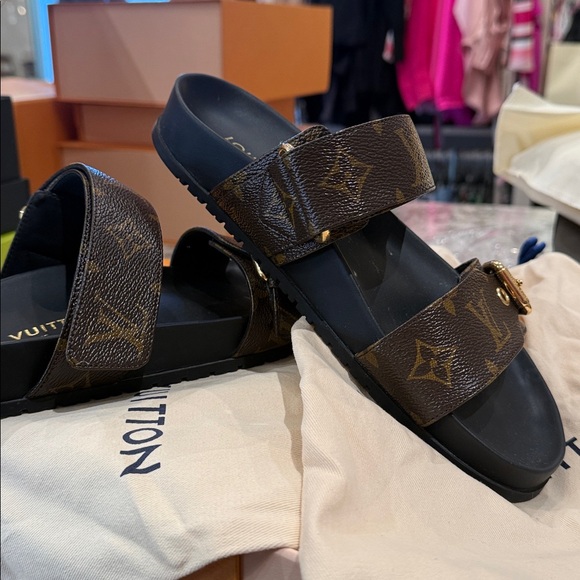 Louis Vuitton Brown and Gold Monogram Sandals - Picture 7 of 10